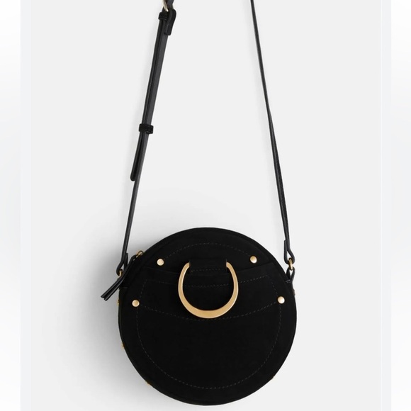 Mango round Suede leather crossbody bag dark academia - Picture 9 of 9